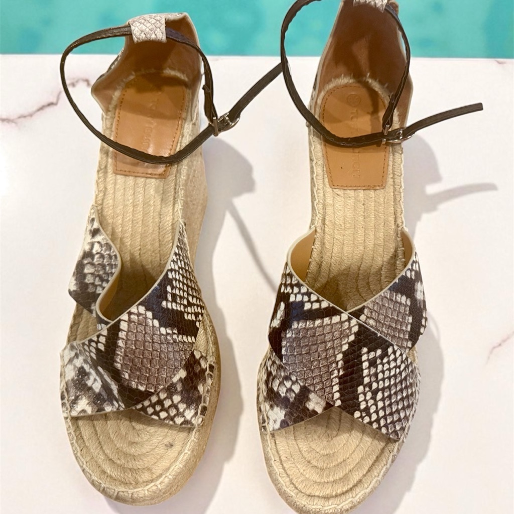 Tory Burch Brown And Black Shelby Snake Espadrilles Platform Nwot